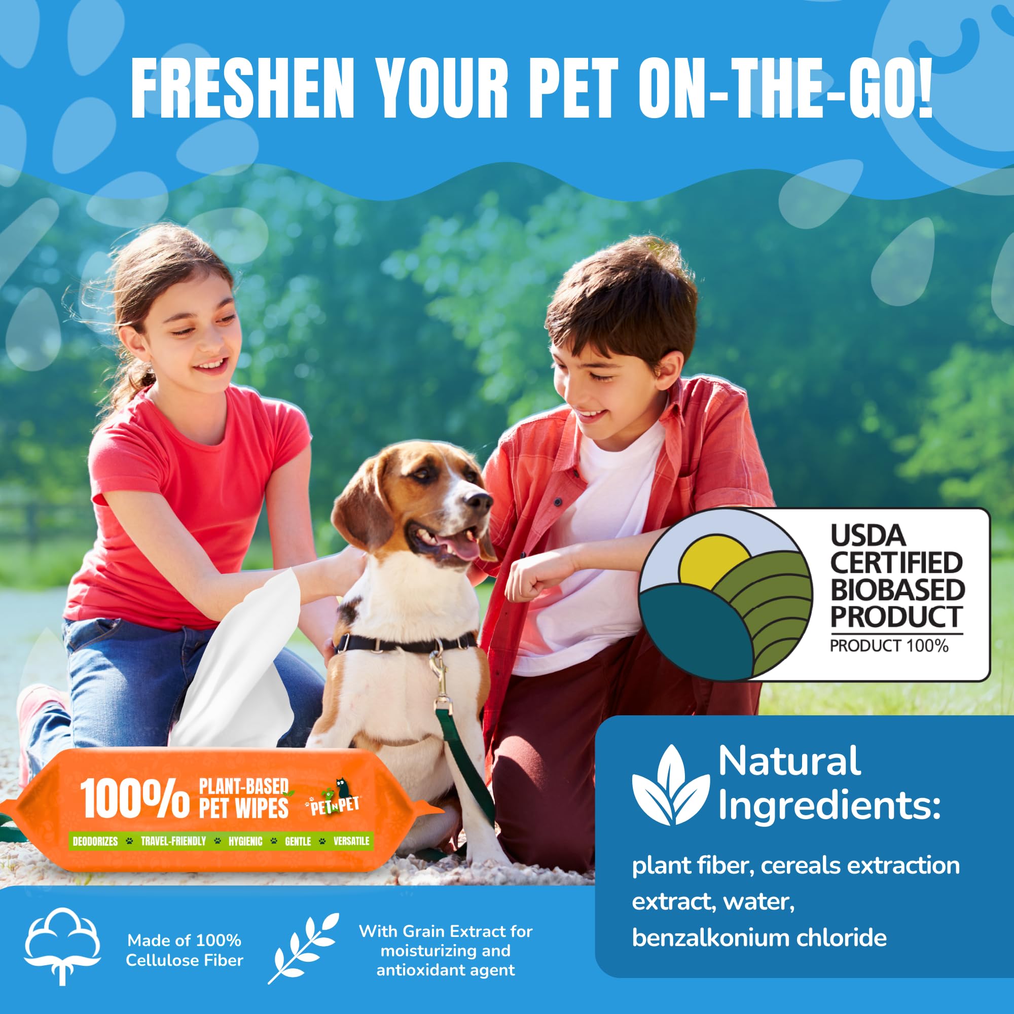 Pet N Pet 100% Plant Based Dog Wipes For Paws And Butt, 400 Counts Hypoallergenic Unscented Dog Pet Wipes, 8'' X 8''